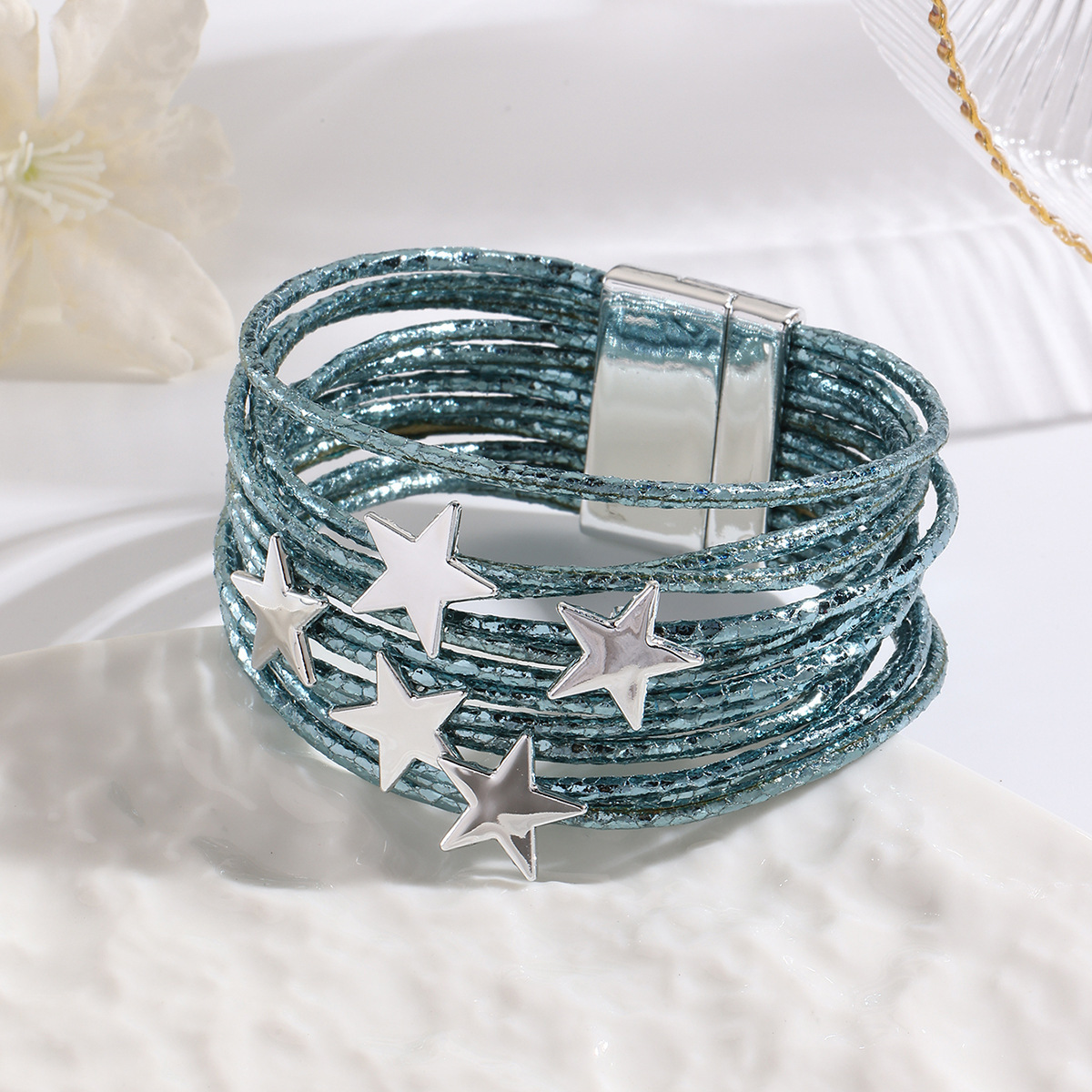 MYK1959-Multi-layer leather strap bracelet with creative five-pointed star accessories and magnetic bracelet