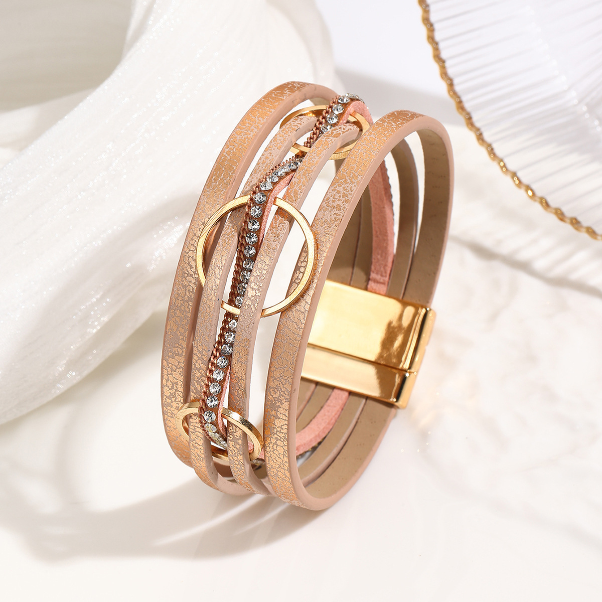 MYK1976-Interlocking Bohemian woven style PU leather bracelet