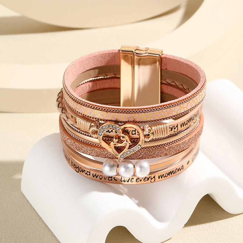 MYK1970-Mother's Day magnetic clasp embossed letter leather pearl bracelet