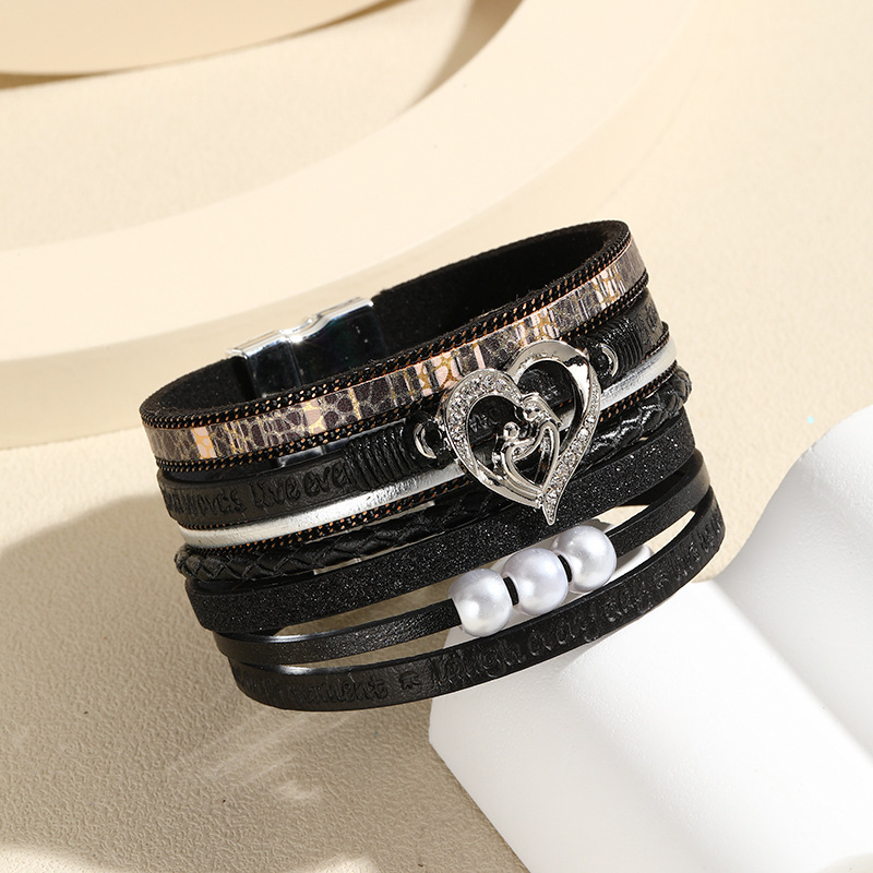 MYK1970-Mother's Day magnetic clasp embossed letter leather pearl bracelet