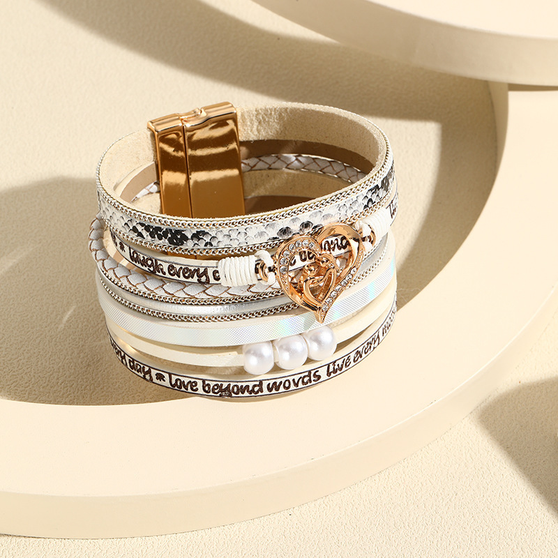 MYK1970-Mother's Day magnetic clasp embossed letter leather pearl bracelet