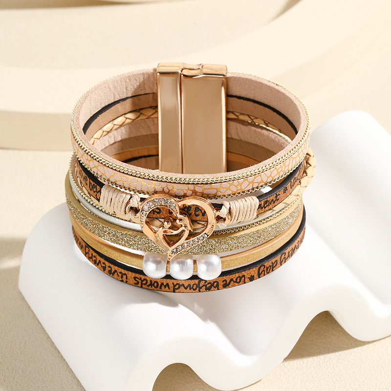 MYK1970-Mother's Day magnetic clasp embossed letter leather pearl bracelet