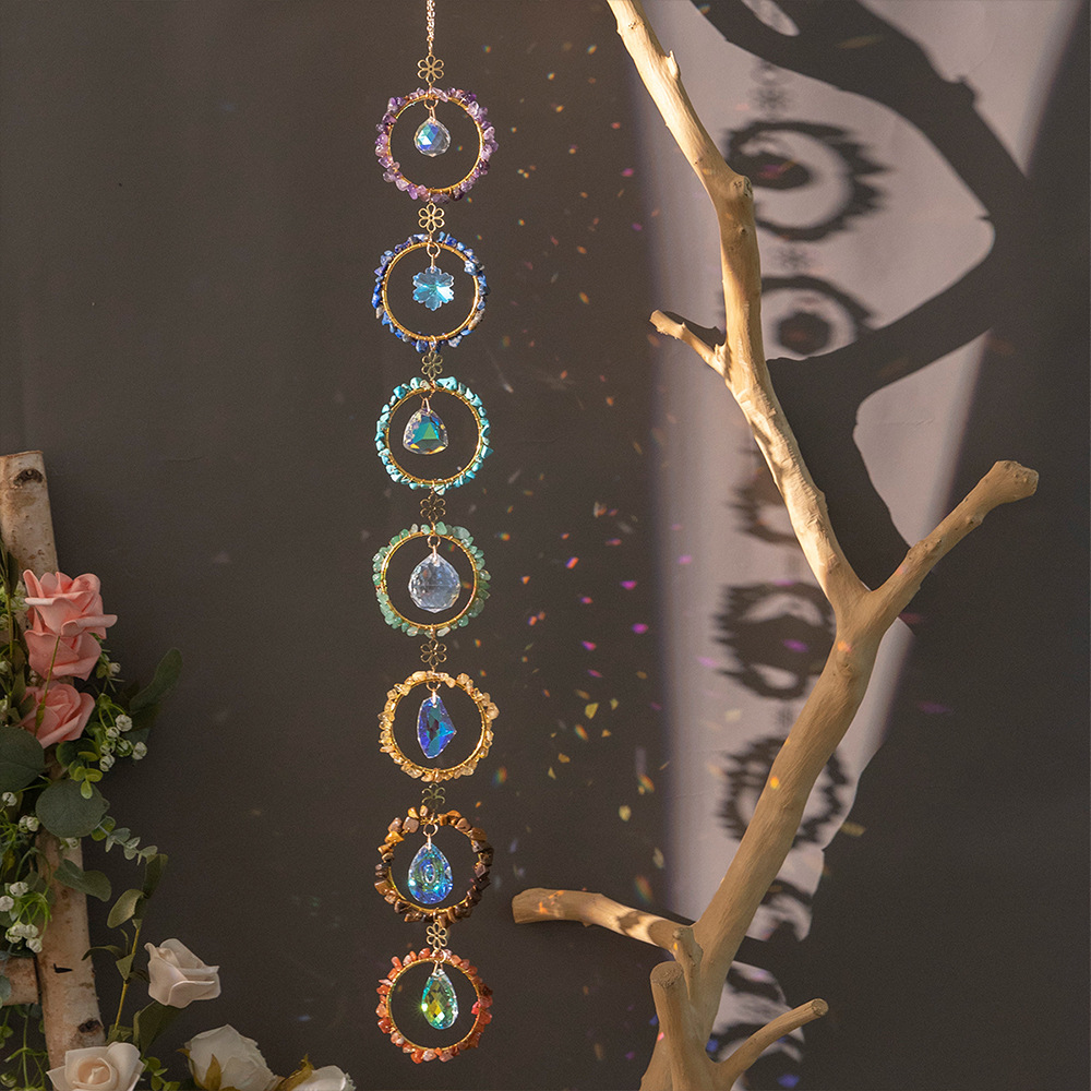 Natural Pebble Dreamcatcher Crystal Wind Chime Sun Catcher