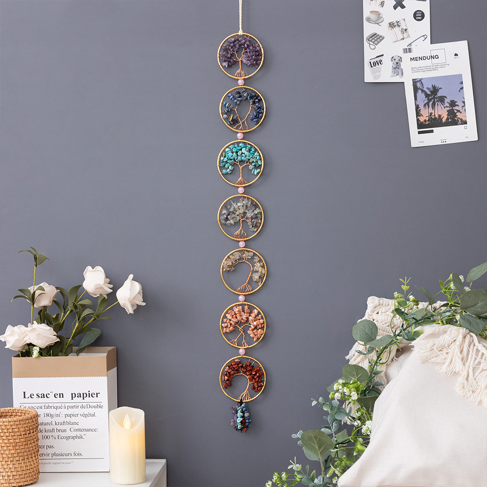 Natural Crystal Rainbow Pebble Tree of Life Sun Catcher Dreamcatcher Wind Chime