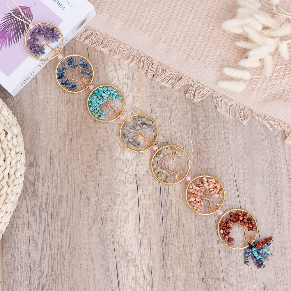 Natural Crystal Rainbow Pebble Tree of Life Sun Catcher Dreamcatcher Wind Chime