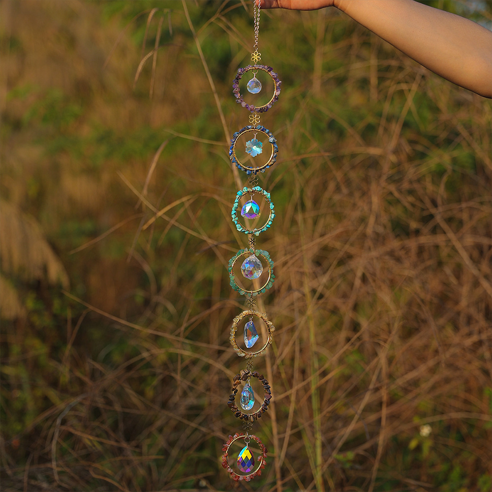 Natural Pebble Dreamcatcher Crystal Wind Chime Sun Catcher