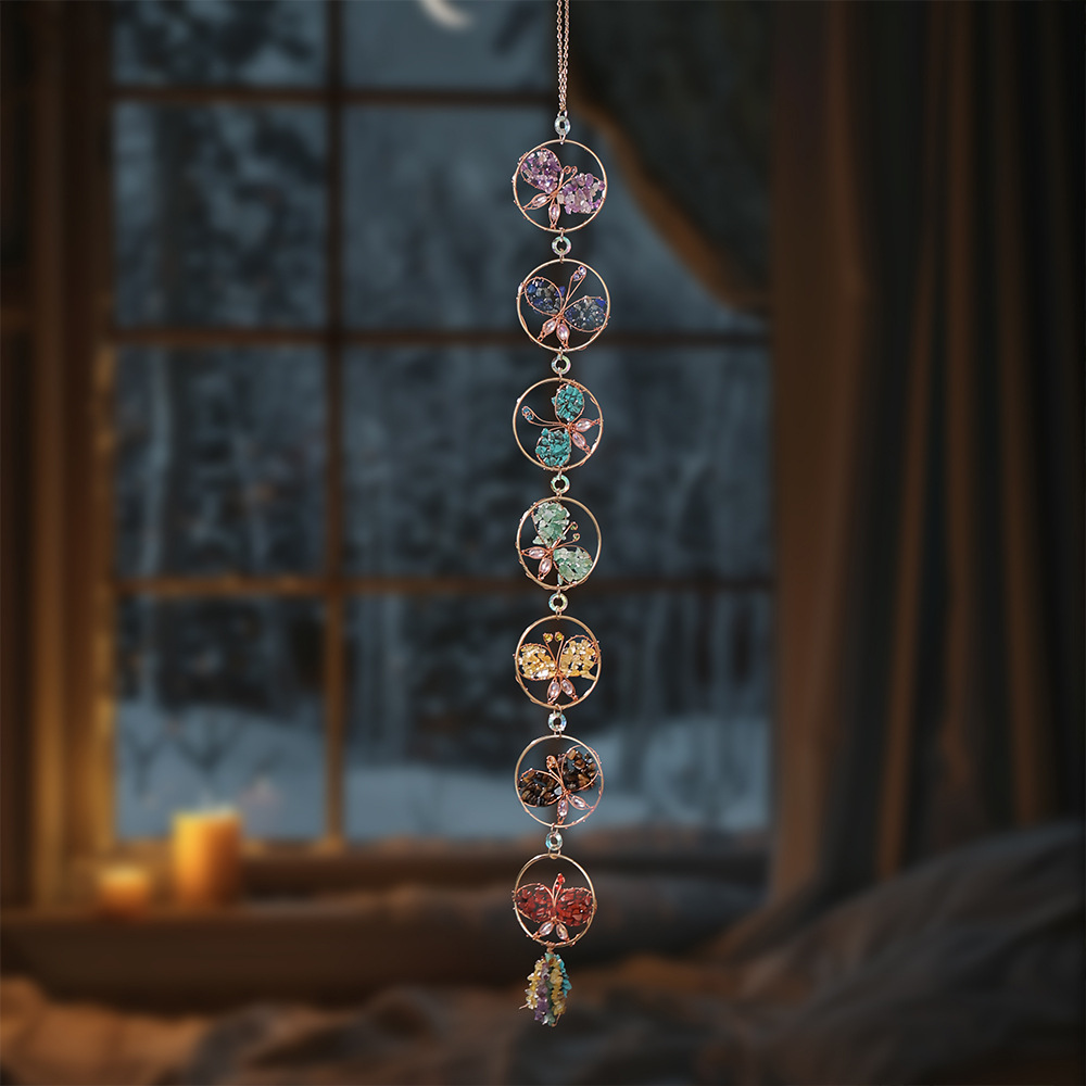 Natural Crystal Pebble Rainbow Butterfly Suncatcher Dreamcatcher Wind Chime