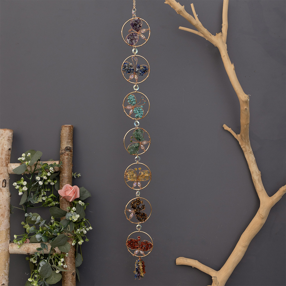 Natural Crystal Pebble Rainbow Butterfly Suncatcher Dreamcatcher Wind Chime