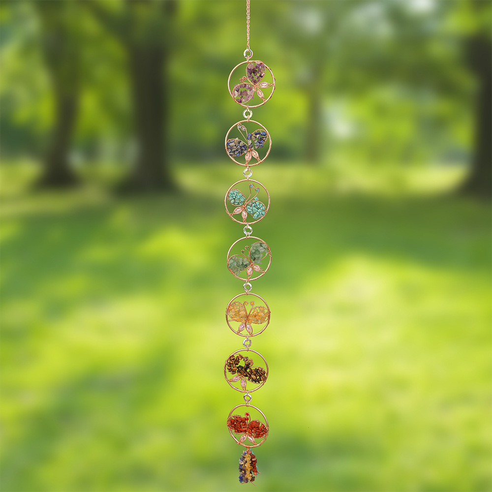 Natural Crystal Pebble Rainbow Butterfly Suncatcher Dreamcatcher Wind Chime
