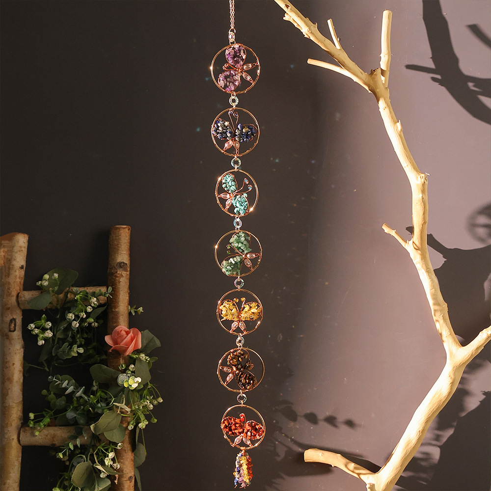 Natural Crystal Pebble Rainbow Butterfly Suncatcher Dreamcatcher Wind Chime