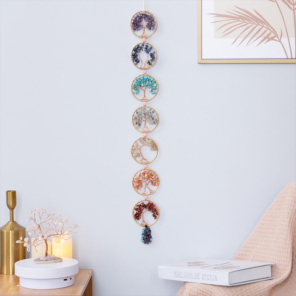 Natural Crystal Rainbow Pebble Tree of Life Sun Catcher Dreamcatcher Wind Chime