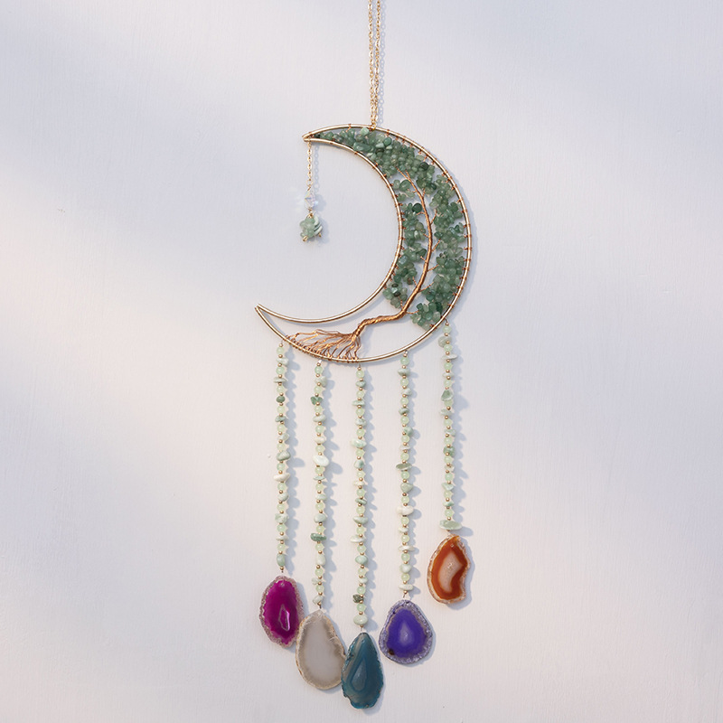 Natural Green Aventurine Gravel Tree of Life Luxury Dreamcatcher with Sun Catcher
