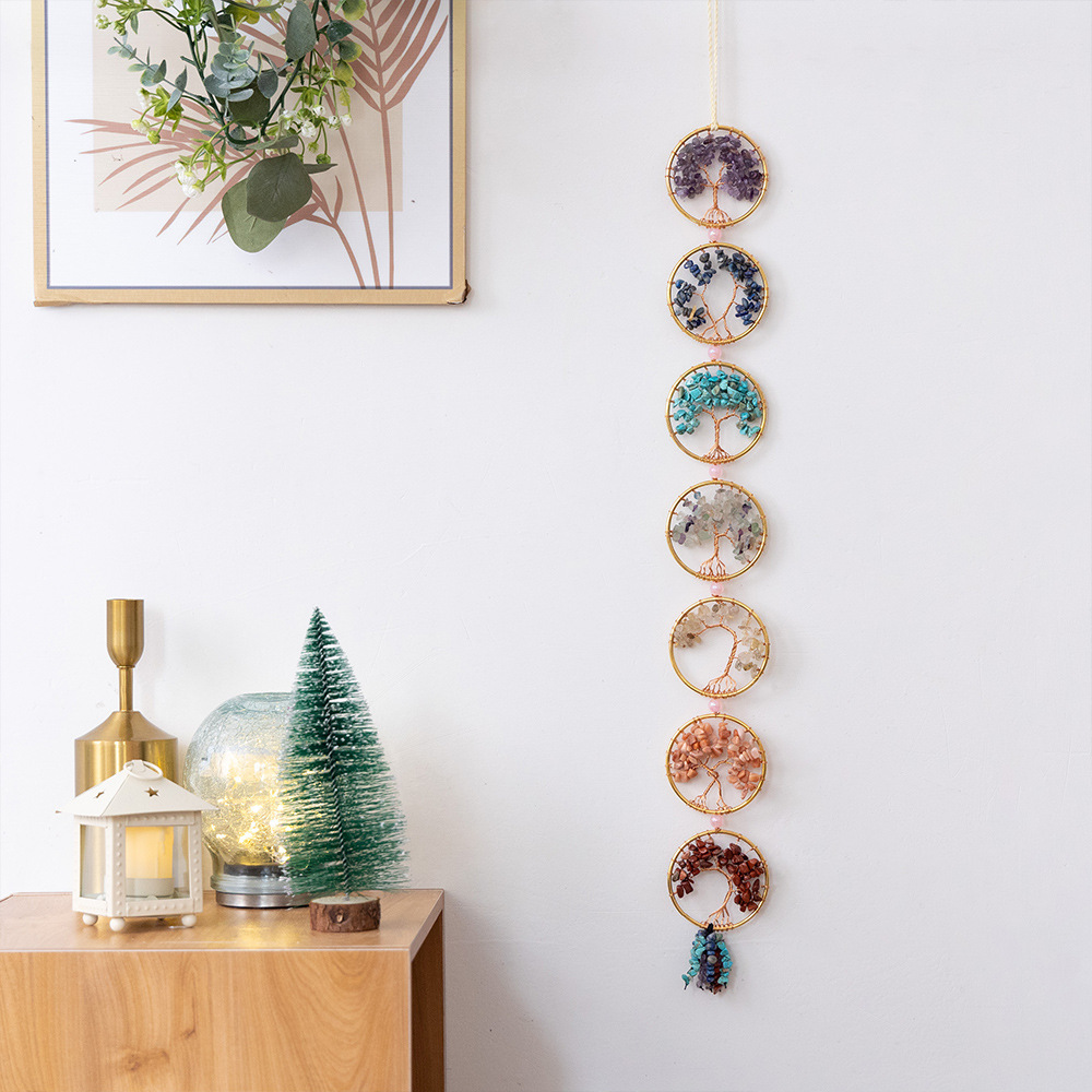 Natural Crystal Rainbow Pebble Tree of Life Sun Catcher Dreamcatcher Wind Chime