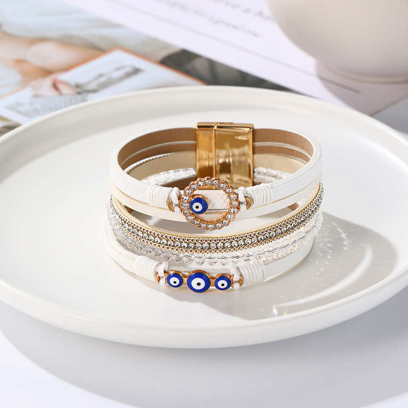 MYK1980-Bohemian hand-woven PU leather alloy magnetic buckle bracelet