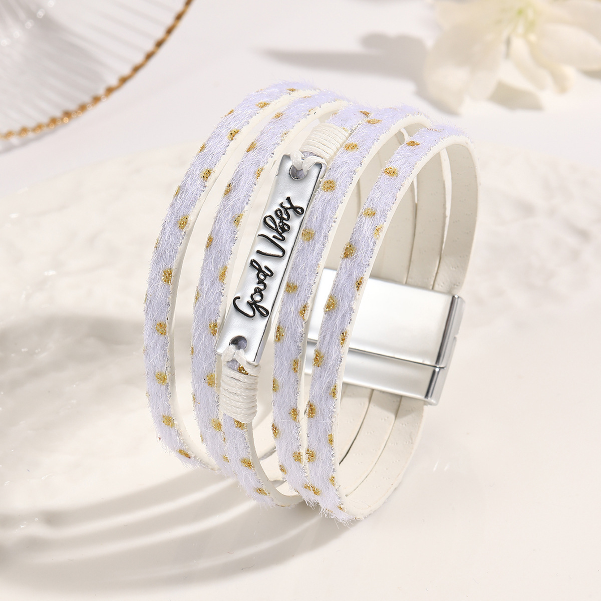 MYK1997-Bohemian ethnic style crystal iron multi-layer wide-edge leather bracelet