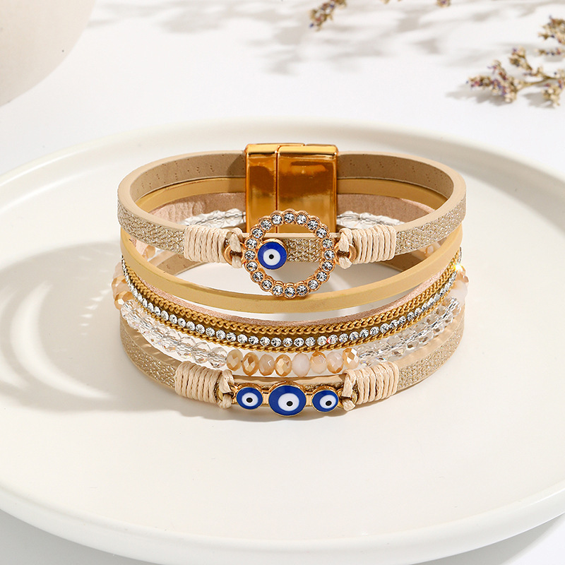 MYK1980-Bohemian hand-woven PU leather alloy magnetic buckle bracelet