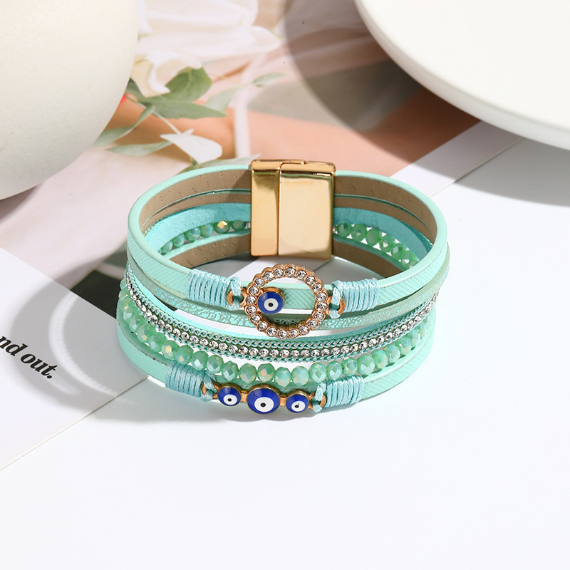MYK1980-Bohemian hand-woven PU leather alloy magnetic buckle bracelet