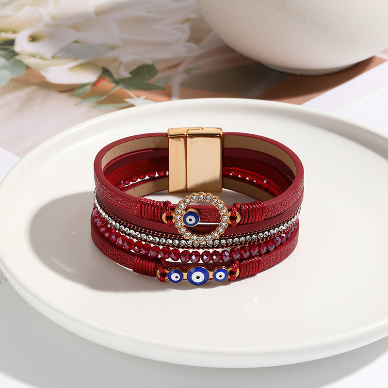 MYK1980-Bohemian hand-woven PU leather alloy magnetic buckle bracelet