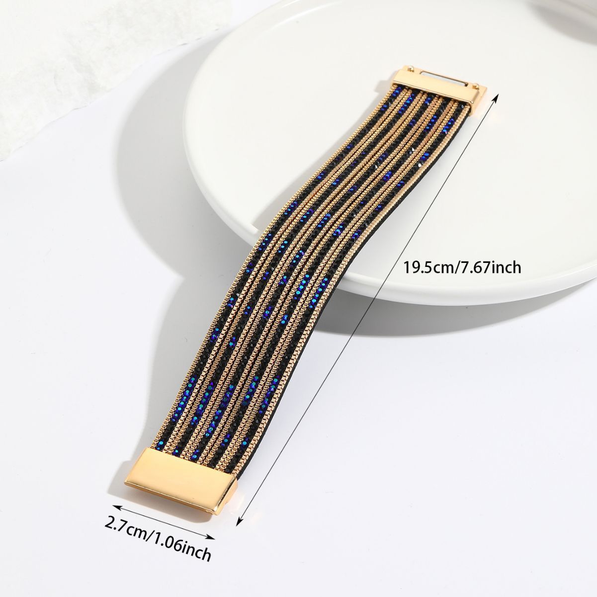 MYK2002-Multi-layered color-blocked chain, rhinestone-encrusted PU leather, magnetic clasp bracelet