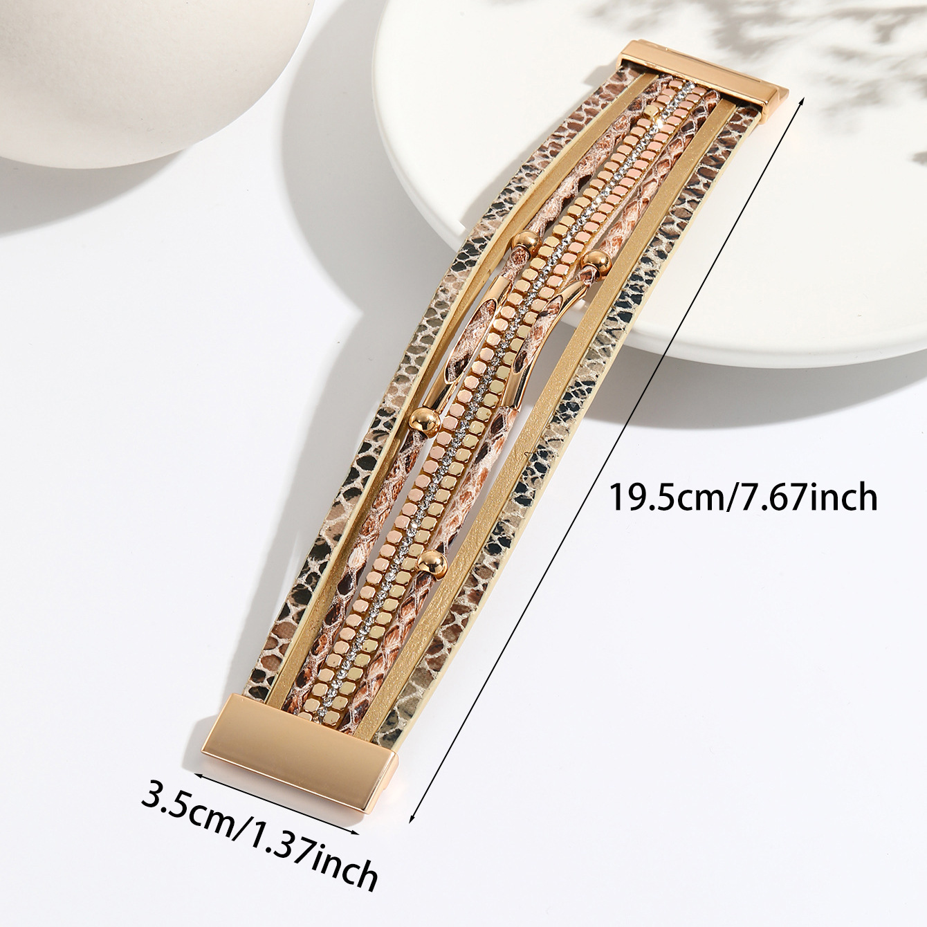 MYK2003-Snake skin beaded curved tube magnetic clasp bracelet