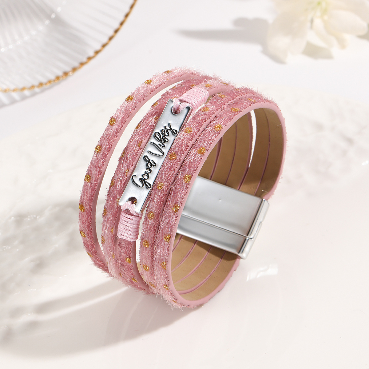 MYK1997-Bohemian ethnic style crystal iron multi-layer wide-edge leather bracelet