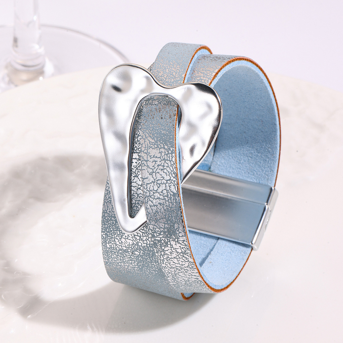 MYK1982-Brushed metal PU exaggerated alloy large heart bracelet