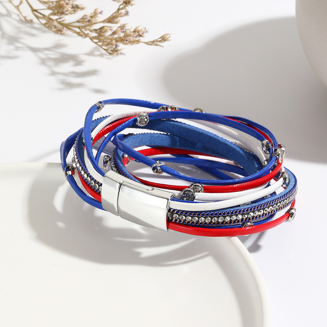 MYK1986-American flag, Independence Day, Bohemian multi-strand leather bracelet