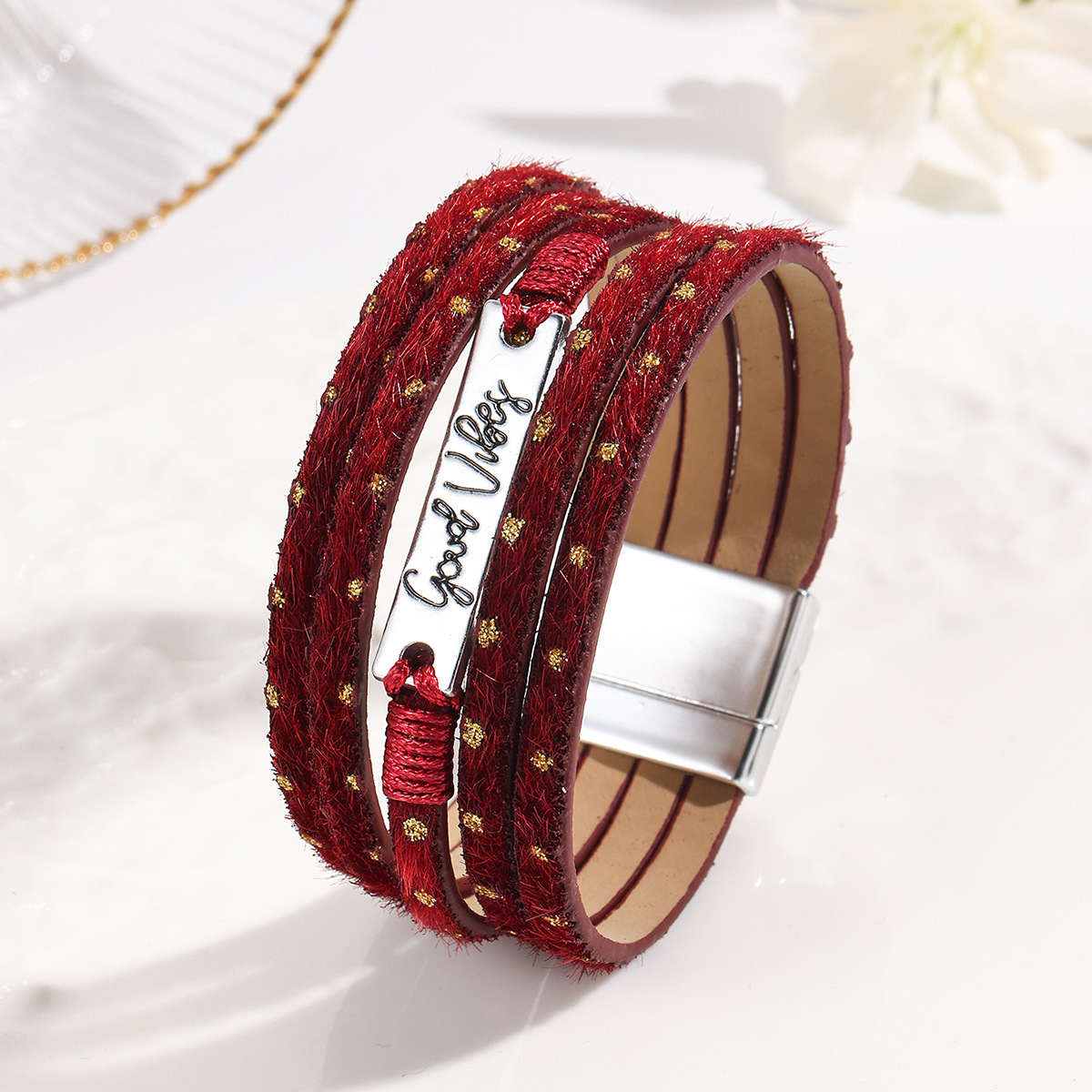 MYK1997-Bohemian ethnic style crystal iron multi-layer wide-edge leather bracelet