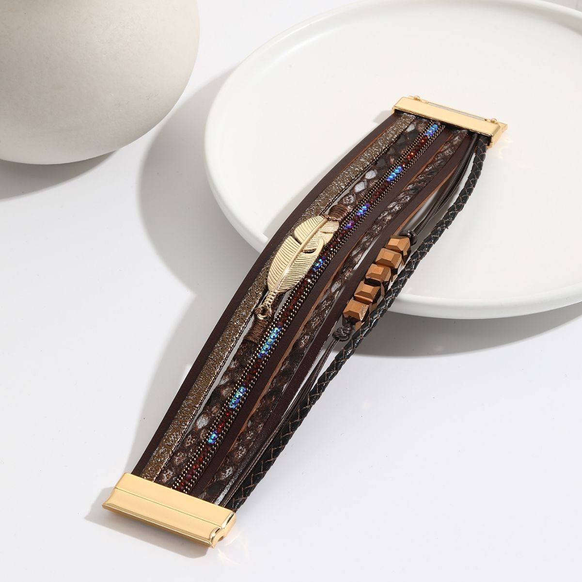MYK1994-Hand-woven magnetic clasp fashion alloy feather multi-color bracelet