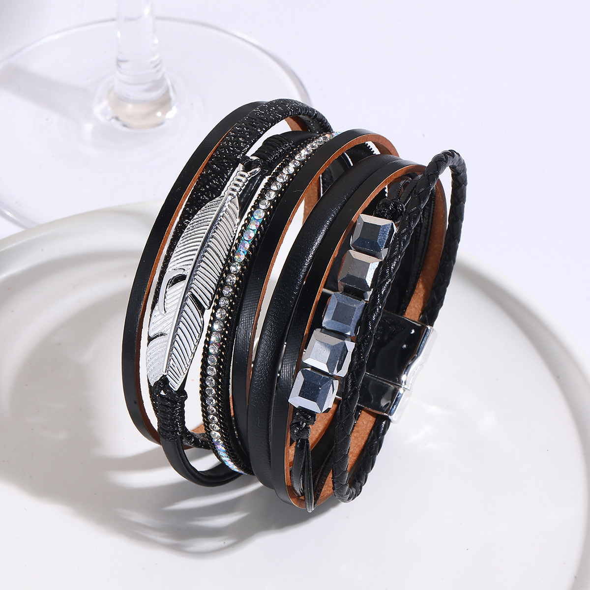 MYK1994-Hand-woven magnetic clasp fashion alloy feather multi-color bracelet
