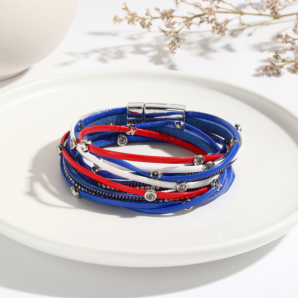 MYK1986-American flag, Independence Day, Bohemian multi-strand leather bracelet