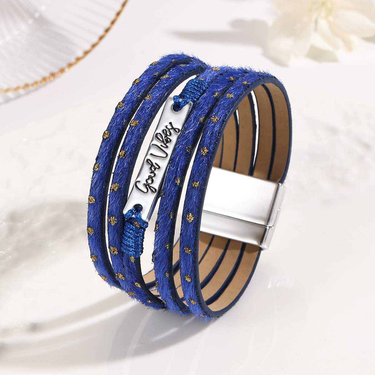 MYK1997-Bohemian ethnic style crystal iron multi-layer wide-edge leather bracelet