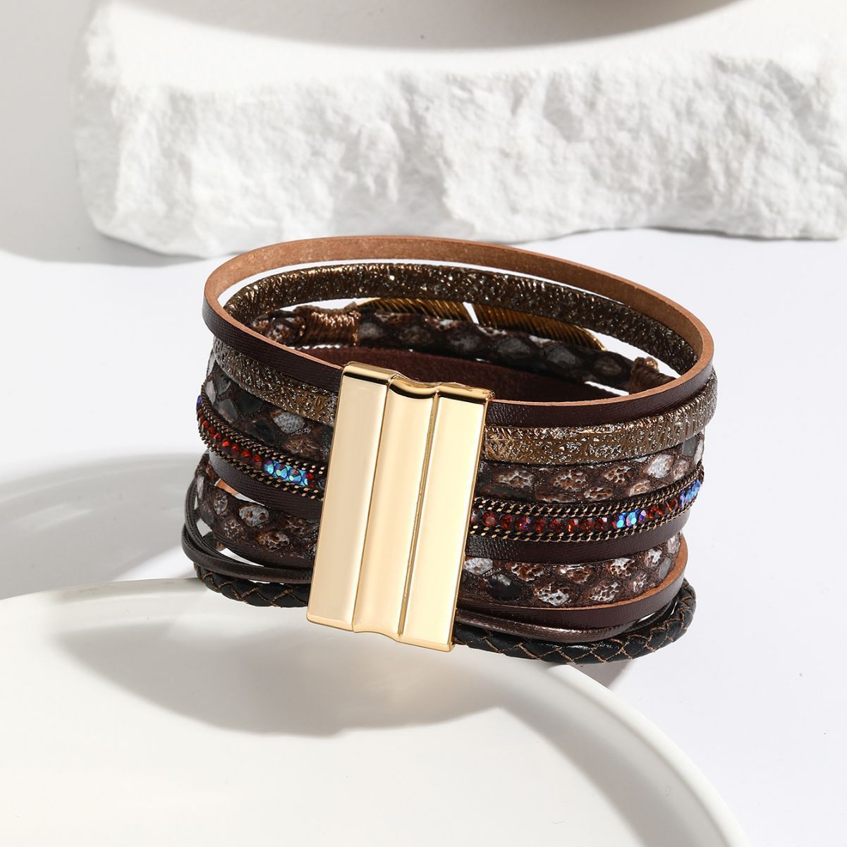 MYK1994-Hand-woven magnetic clasp fashion alloy feather multi-color bracelet