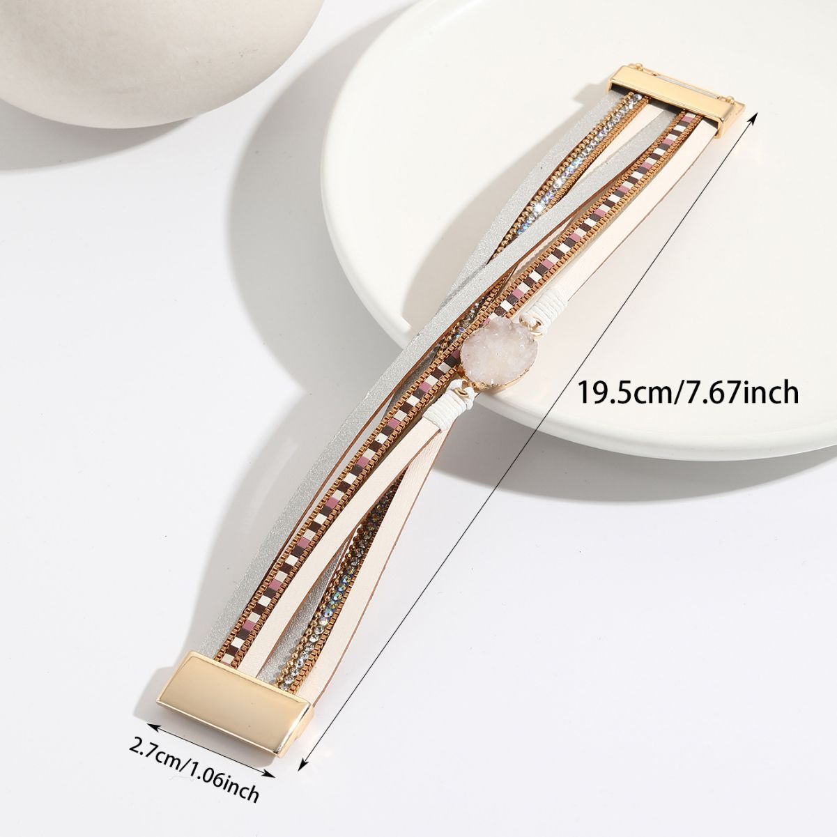 MYK2007-Multi-layer leather quartz rhinestone magnetic clasp bracelet