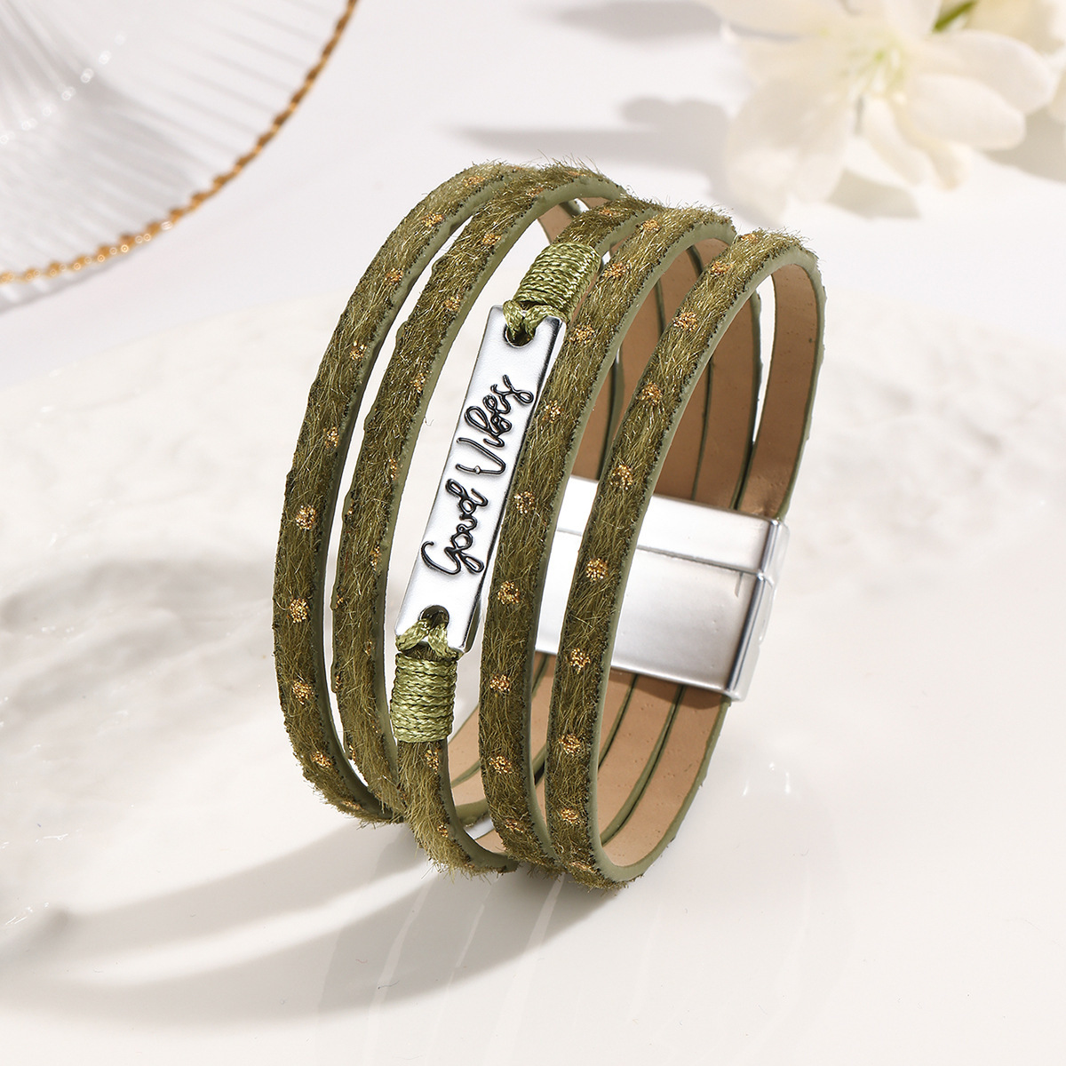 MYK1997-Bohemian ethnic style crystal iron multi-layer wide-edge leather bracelet