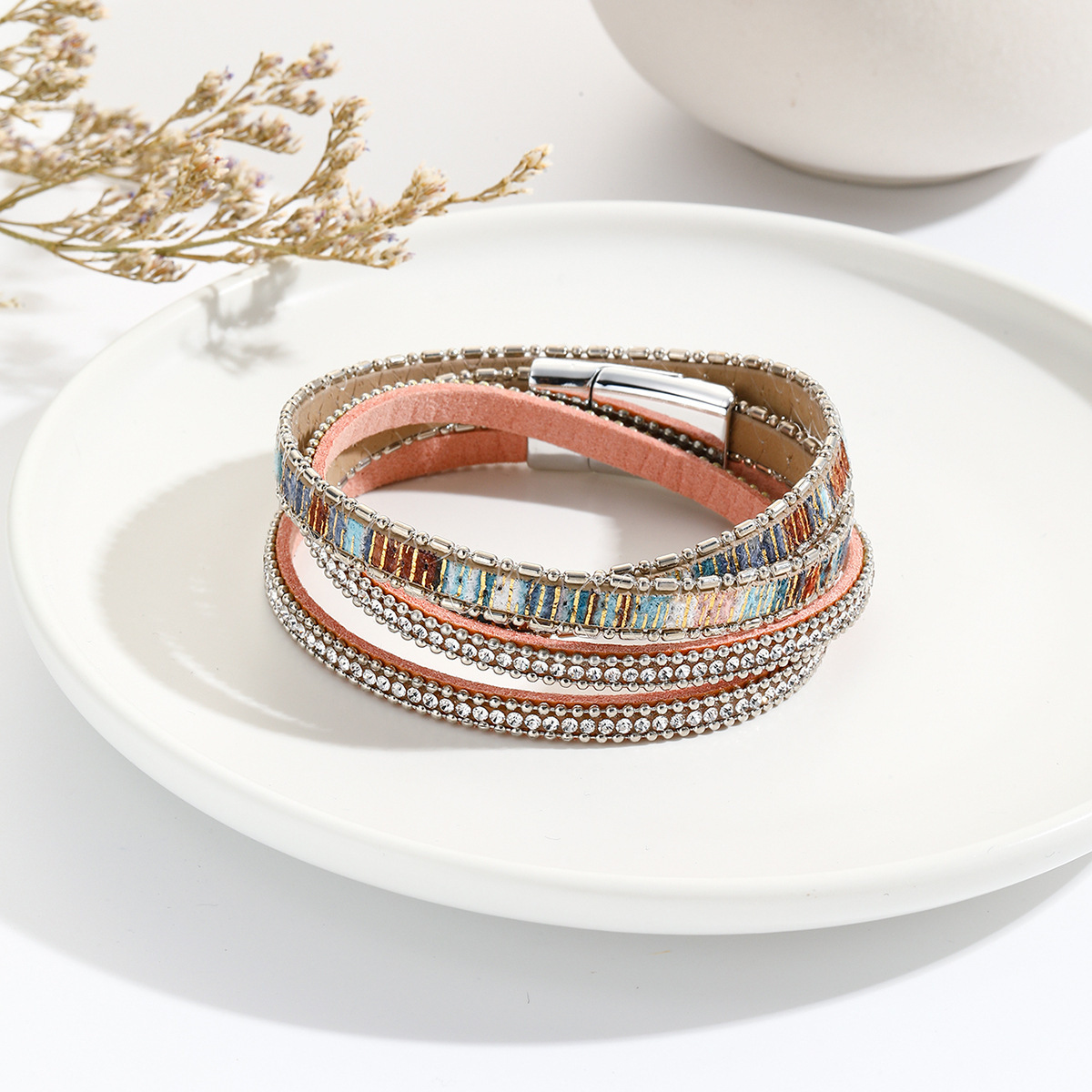 MYK1993-Woven leather bohemian style alloy magnetic buckle bracelet