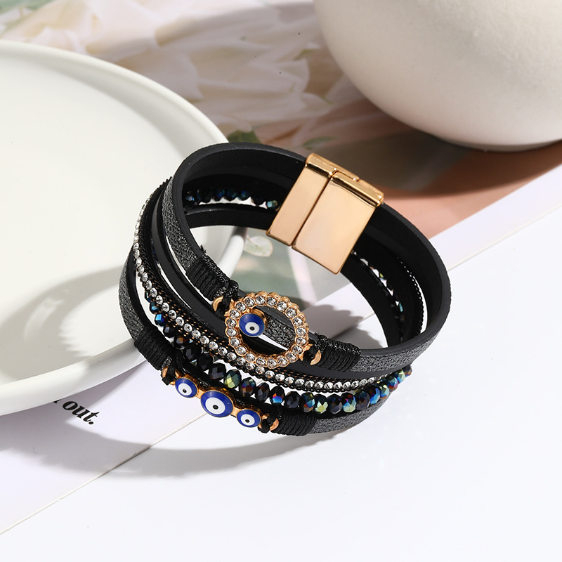 MYK1980-Bohemian hand-woven PU leather alloy magnetic buckle bracelet