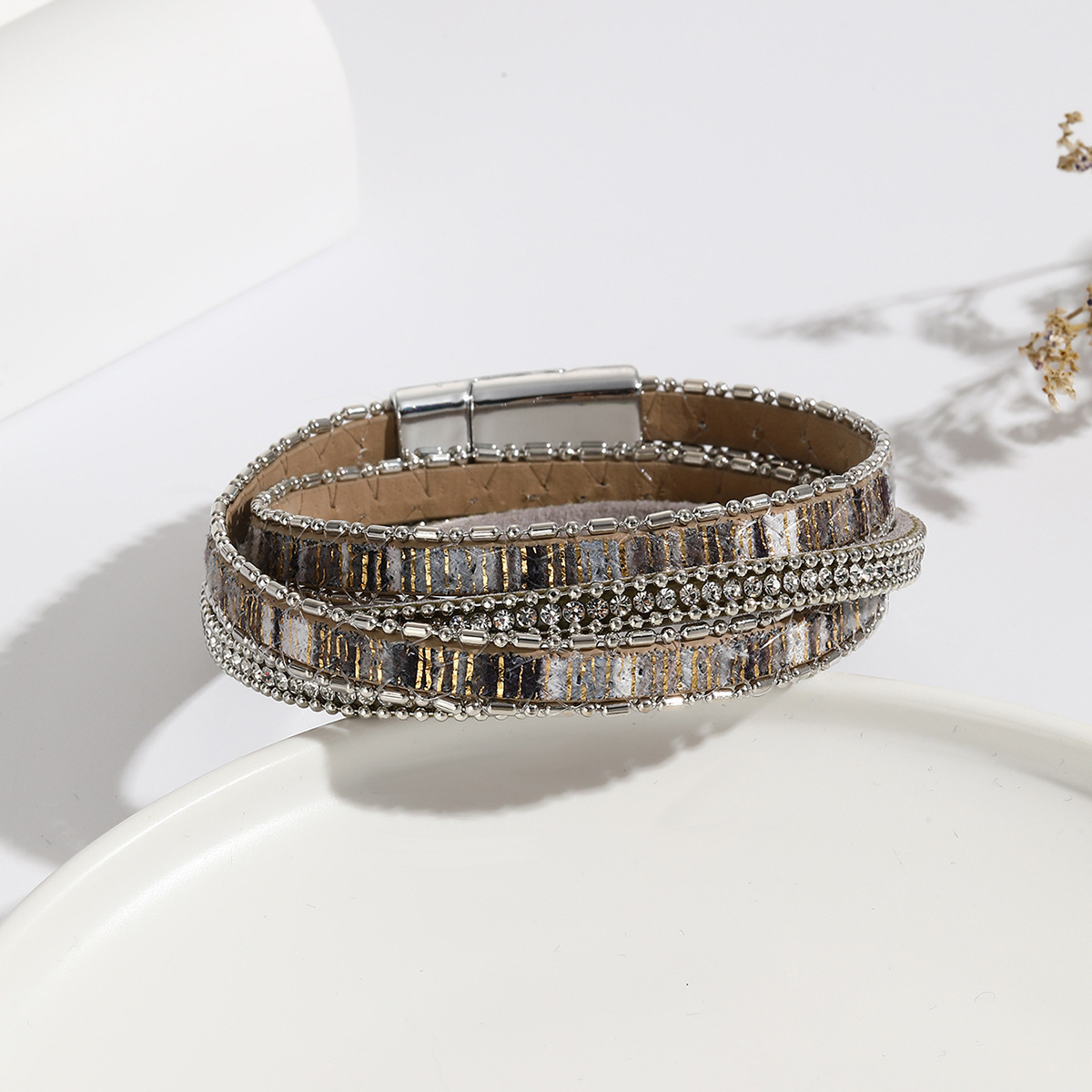 MYK1993-Woven leather bohemian style alloy magnetic buckle bracelet