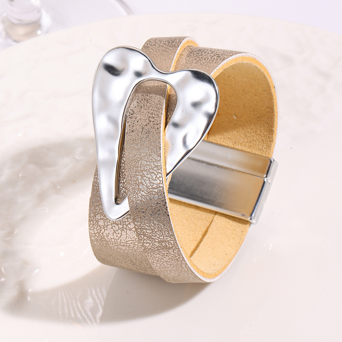 MYK1982-Brushed metal PU exaggerated alloy large heart bracelet