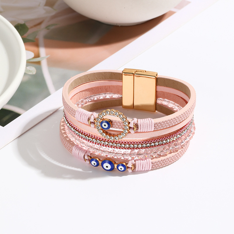 MYK1980-Bohemian hand-woven PU leather alloy magnetic buckle bracelet
