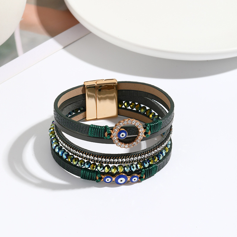 MYK1980-Bohemian hand-woven PU leather alloy magnetic buckle bracelet