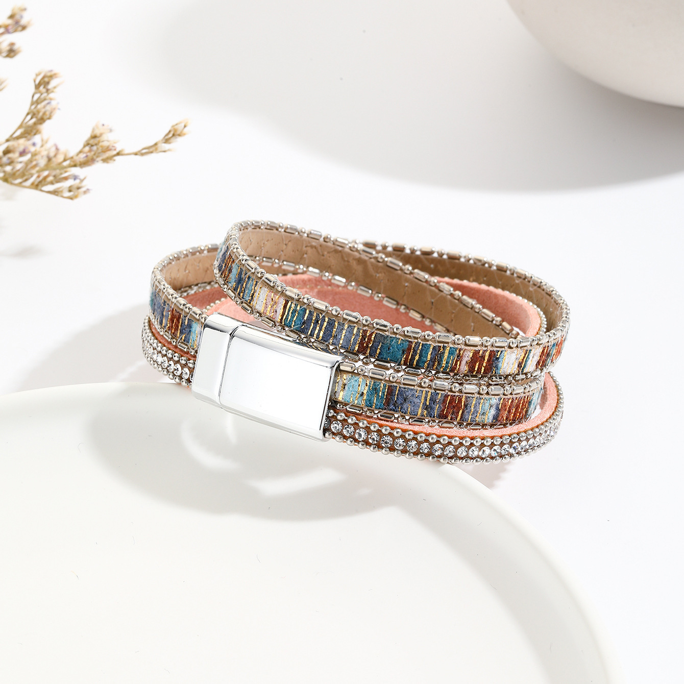MYK1993-Woven leather bohemian style alloy magnetic buckle bracelet