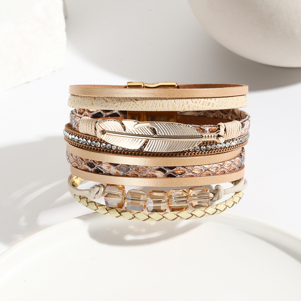 MYK1994-Hand-woven magnetic clasp fashion alloy feather multi-color bracelet