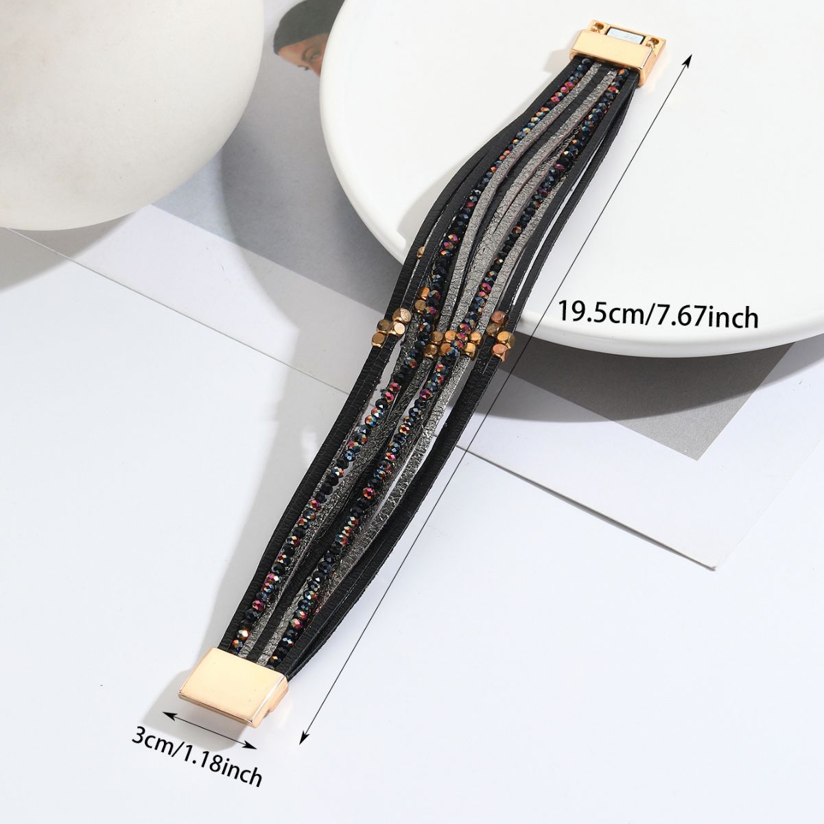 MYK2000-Vintage metal bead soft leather bracelet
