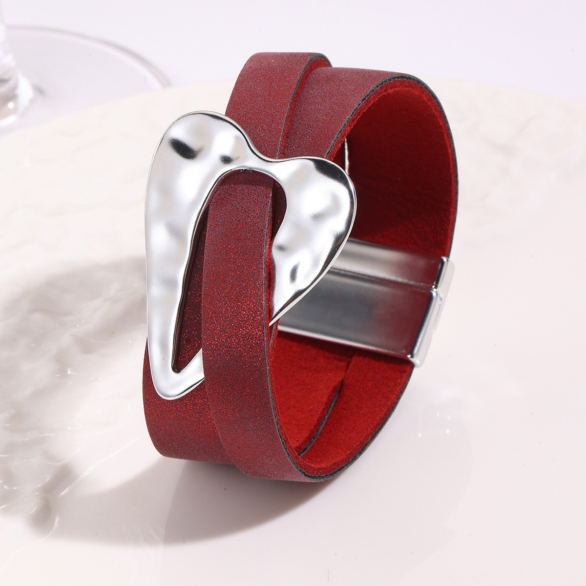 MYK1982-Brushed metal PU exaggerated alloy large heart bracelet