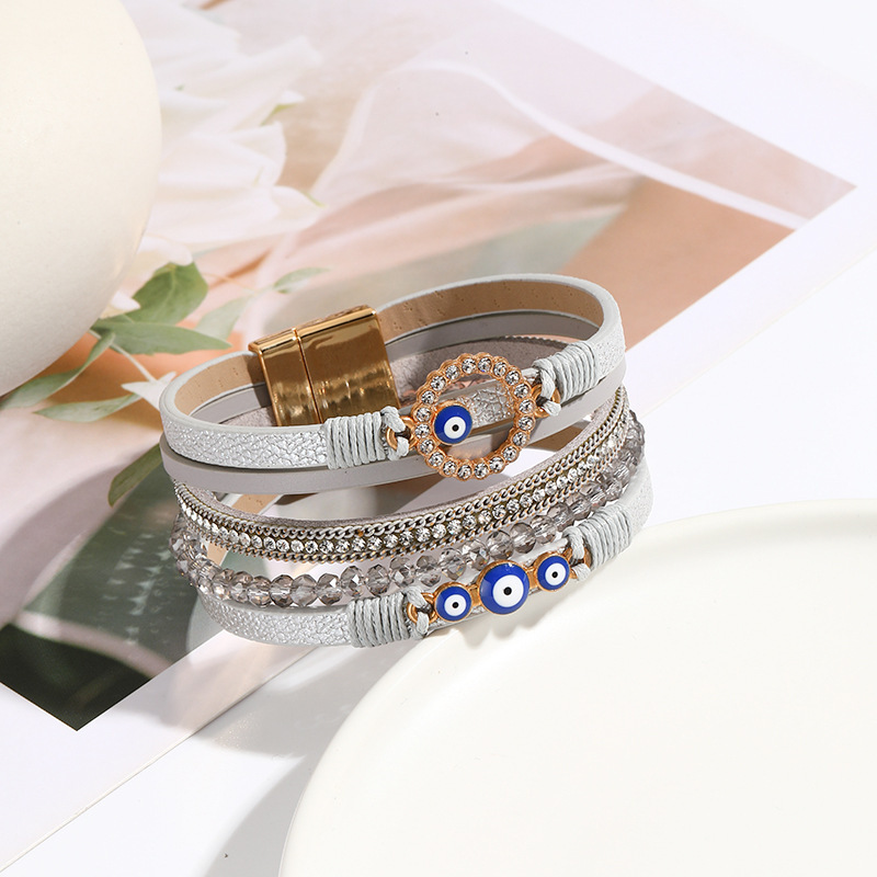 MYK1980-Bohemian hand-woven PU leather alloy magnetic buckle bracelet
