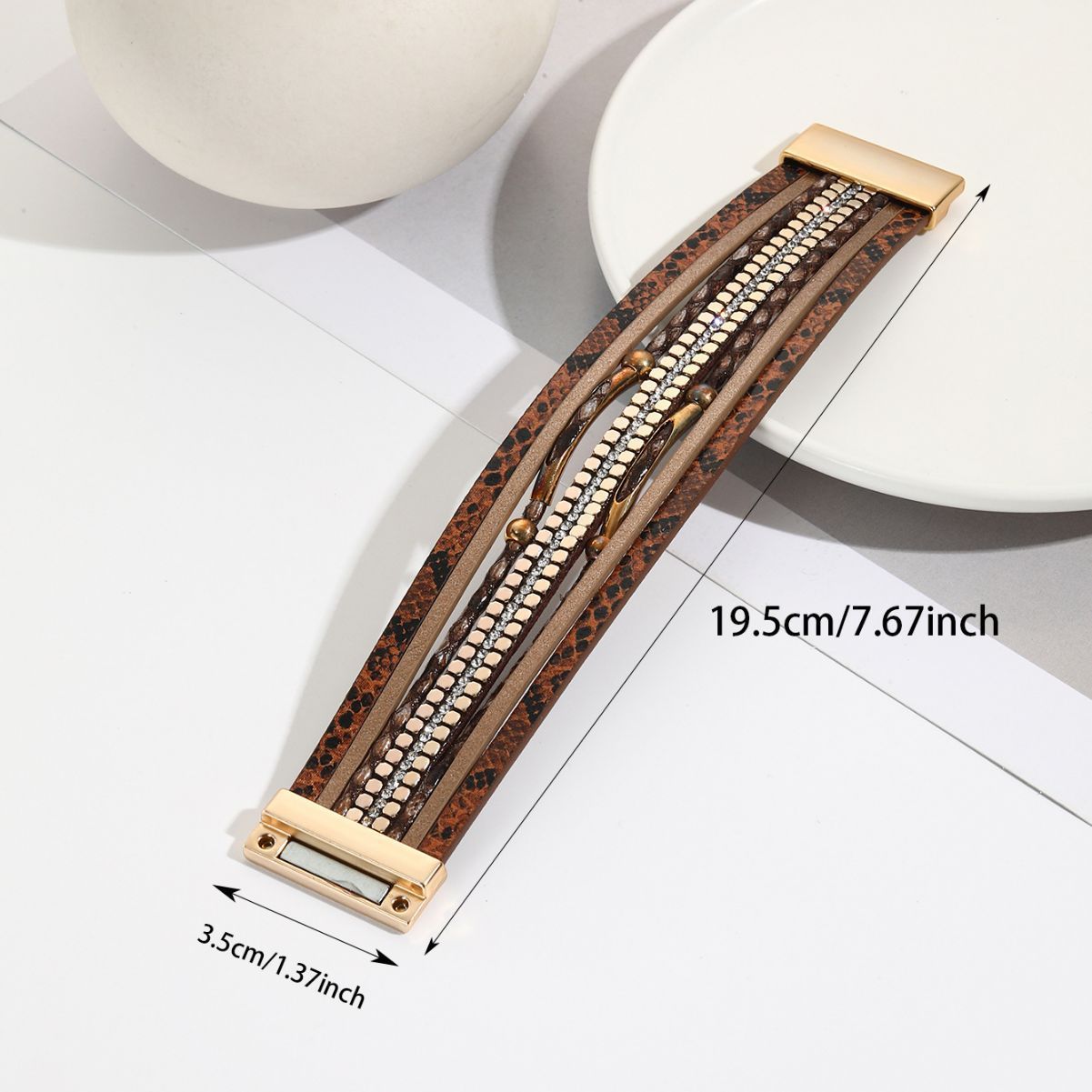 MYK1990-Snake skin beaded curved tube magnetic buckle artificial woven PU bracelet