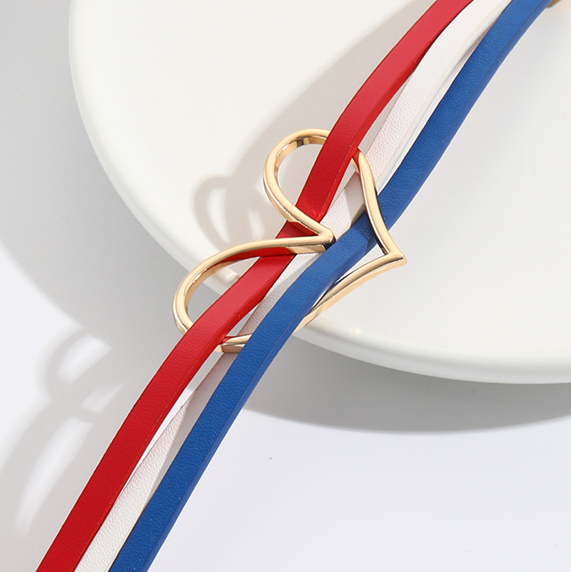 MYK2006-American flag-themed red, white, and blue heart-shaped leather bracelet with magnetic clasp.