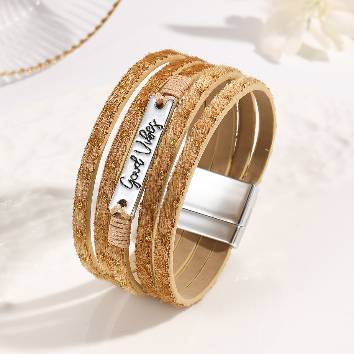 MYK1997-Bohemian ethnic style crystal iron multi-layer wide-edge leather bracelet