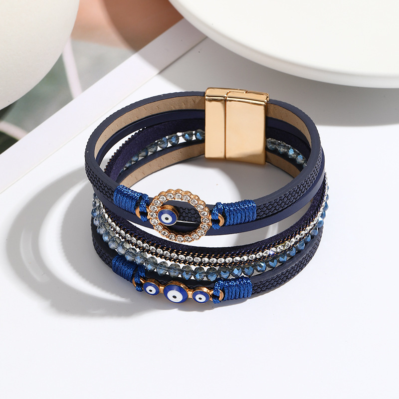MYK1980-Bohemian hand-woven PU leather alloy magnetic buckle bracelet